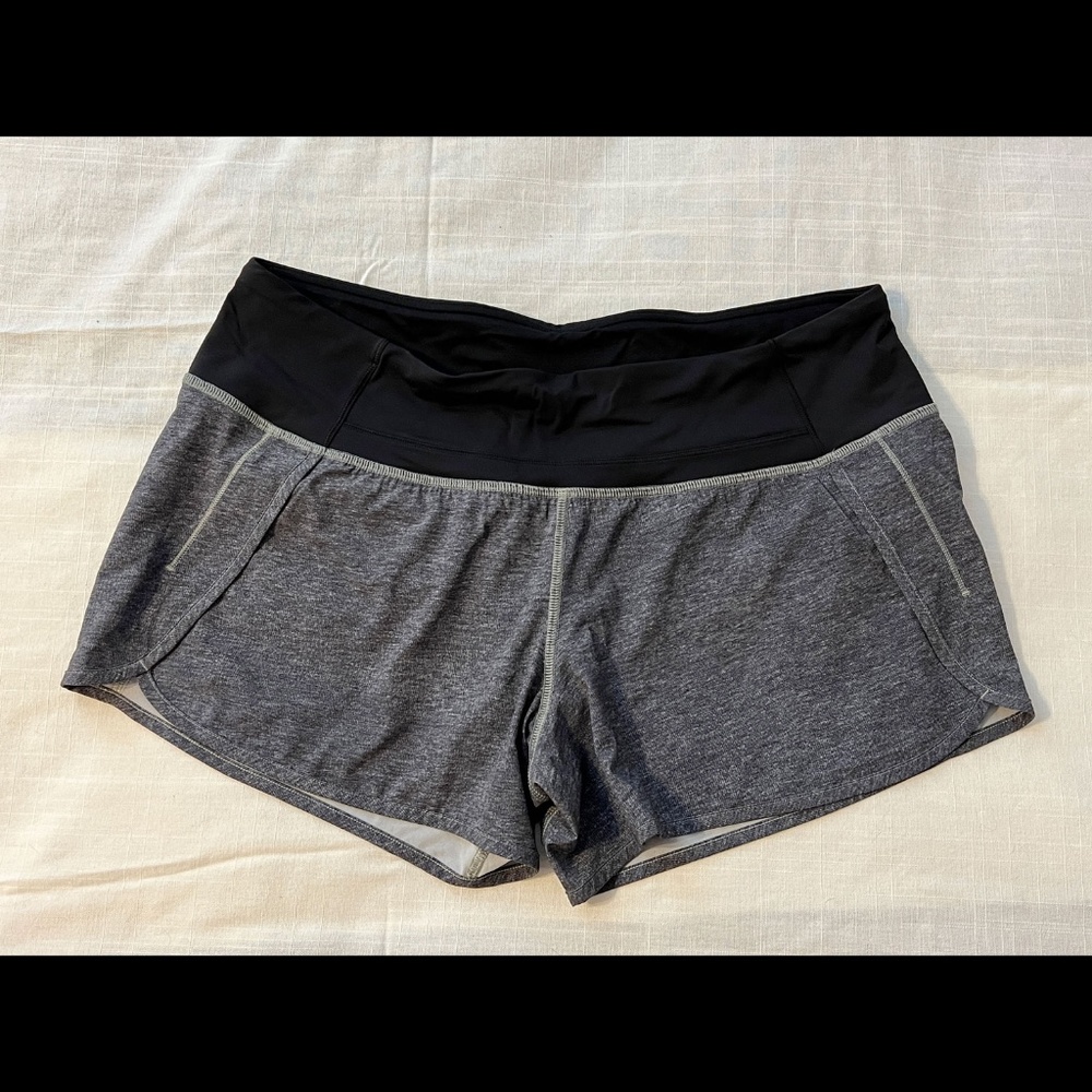 Lululemon Gray Speed Up Run lined shorts.